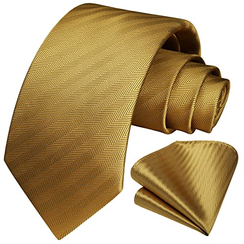 Image of HISDERN Mens Striped Tie and Pocket Square Set Necktie for Men | soft smooth texture, wrinkle-free, neat hand-tied knot, gifting ready, regular 3.4 width, coordinated look, business wedding
