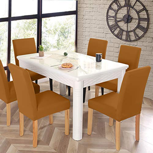 Jqinhome 6 Pcs Dining Chair Slipcover,High Stretch Removable Washable Chair Seat Protector Cover For Home Party Hotel Wedding Ceremony (Camel) #TOP1