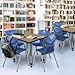 Romig Trek 30 in. Square Adjustable Classroom Table- Noble Oak Top, Grey Base & 4 Andy 18 in. Blue Stack Chairs