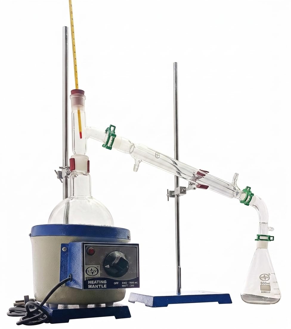 ISKO® Borosilicate glass home distillation unit with Heating Mantle, Stands clamps and Glass parts (1000 Ml)-image-39