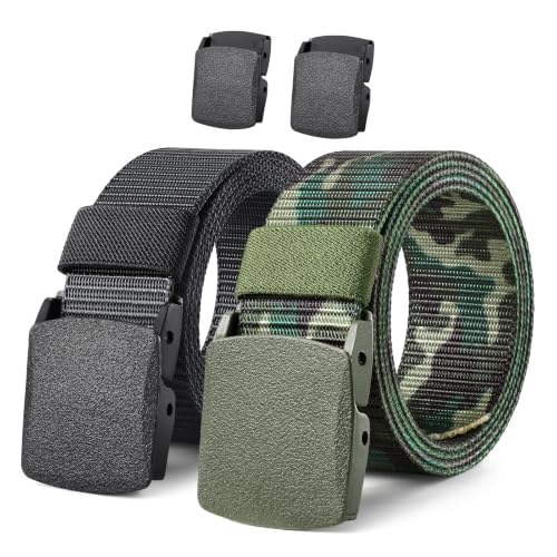 Image of JASGOOD 2 Pack Nylon Web Belt Outdoor Military Men's Metal Free Belt with TSA Plastic Buckle