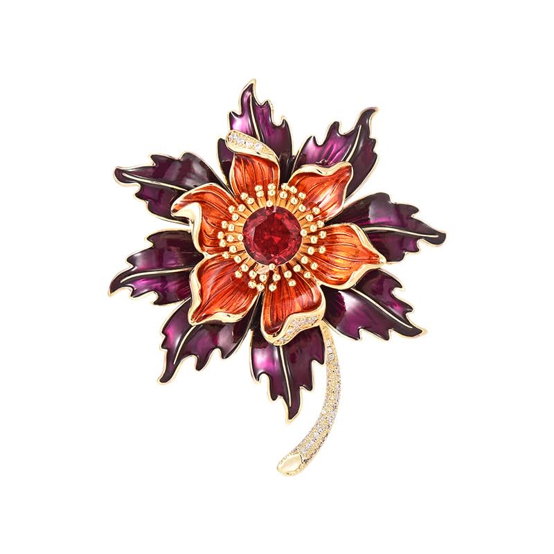 Image of Flower Brooch Pin Gold-Plated Enamel Brooch Lapel Pins Flower Jewelry for Women