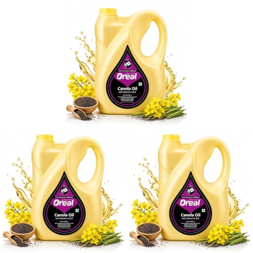 Image of Oreal Premium Pure Canola Oil | 5 Litre| Healthiest Cooking Oil | Rich in Omega-3 and Omega-6 | Improve in Metabolisms & Keeps Active | Preservative Free & Suitable for all Ages (Pack of 3)