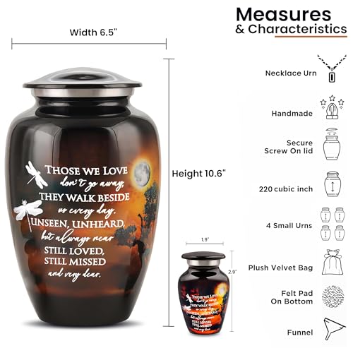 Image of Set of 6 Funeral & Cremation Urn for Ashes for Women & Men with 1 Large Urns for Human Ashes Adult Man, 4 Small Urn for Ashes Adult Male & Female, 1 Necklace for Ashes of Loved One - Moonlight