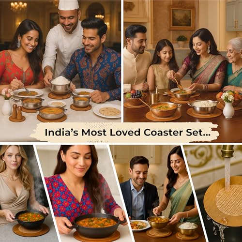 Image of Round Shape Anti Hot Heat Resistant Pot Holder, Car Dashboard Anti Slip Resistant Pad Dining Table Mat Coaster Place Mat Round Shape Pot Holder Bamboo - 20 CM (Set of 4- Wooden)