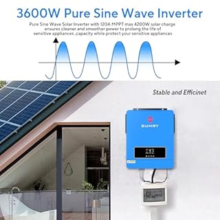 SUMRY Solar Inverter Charger, 3600W DC 24V to AC 110V Hybrid Voltage Converter with 120A MPPT Charge Controller, Pure Sine Wave Power for Battery-Less or AGM Lithium Battery Home Energy System