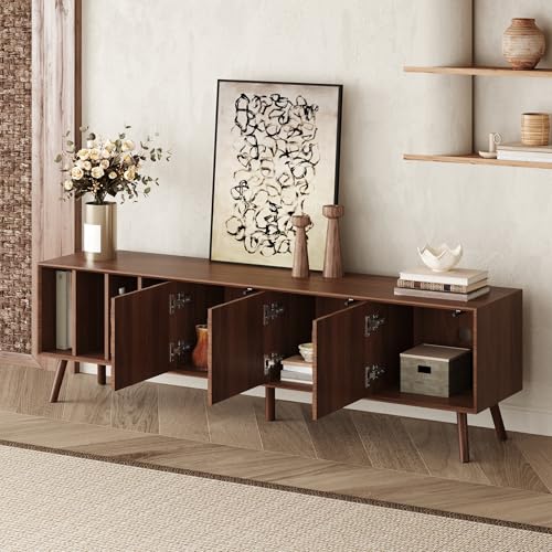 Image of Merax 69 inch TV Stand for TVs Up to 75 inch, Modern Entertainment Center with 3 Doors and Vertical Open Shelves, Media Console with Unique Mosaic Front Design for Living Room