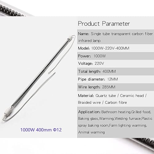 Miniatura 5 de Tubo de lámpara de calefacción de fibra de carbono Tubo de lámpara de horno de calefacción Tubo de lámpara de hornear Equipo infrarrojo Tubo de luz