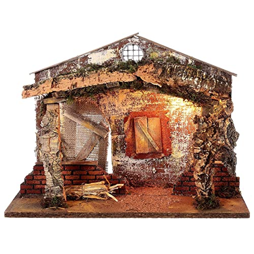 Rossi Rosa Cabaña de Belén con Luces 42x19x30 cm – Cod. 87466 – Cueva Vacía con Iluminación Cálida – Artesanía Italiana