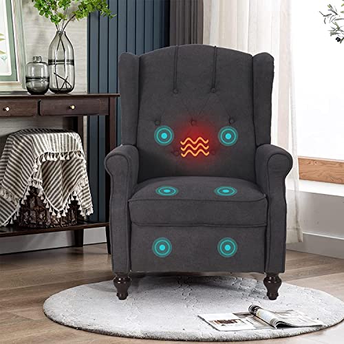 Samery Recliner Chair With Massage & Heating- Modern Accent Chair Upholstered Armchair Fabric Single Sofa Lounge Reading Club Chair With Tufted Wingback For Small Spaces Bedroom Living Room #TOP2