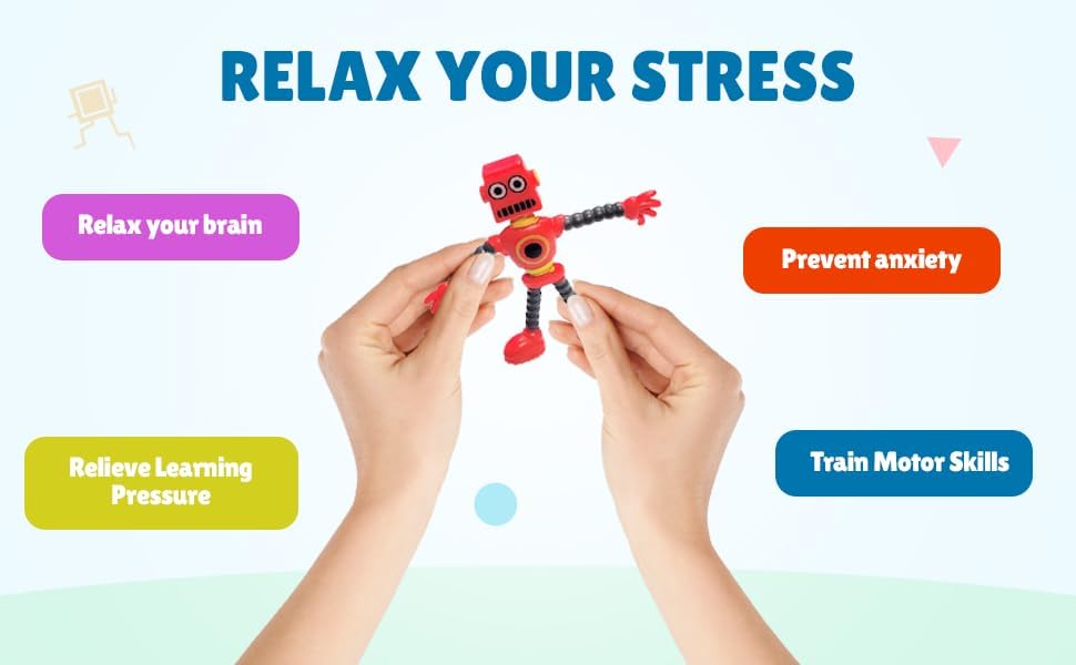 Miniatura 6 de AMERICAN WIT Figuras de robots de goma flexibles flexibles y coloridos (4 pulgadas), juguetes sensoriales para aliviar el estrés. Gran recuerdo de