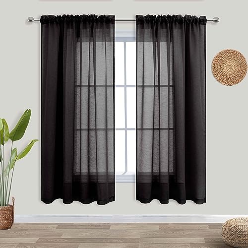 Green Bathroom Curtains Shower Set of 2 Panels Small Window Sheer Short Curtains for Bedroom Kitchen 45 Inch Length