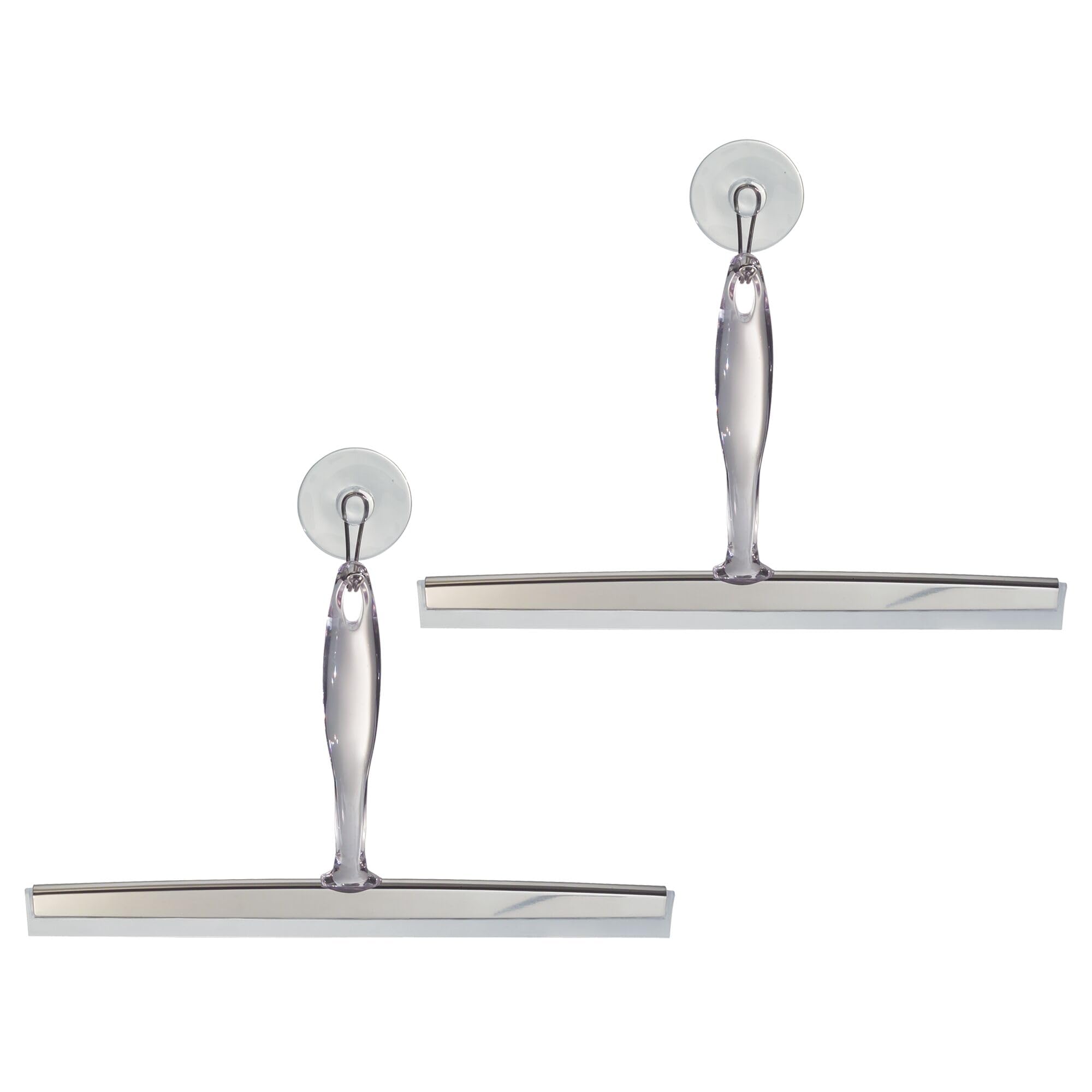 iDesign Bathroom Shower Squeegee, Set of 2, Clear/Stainless Steel