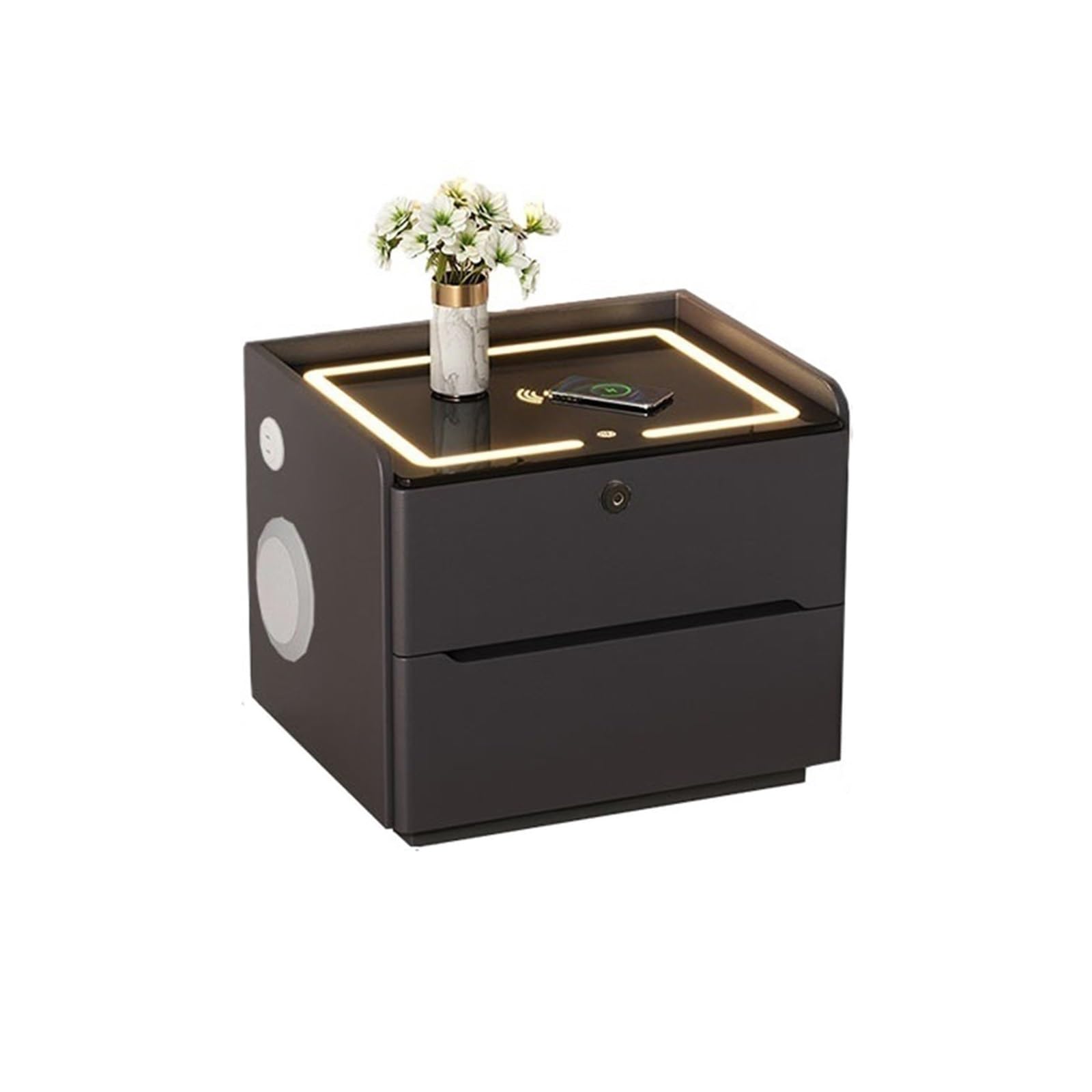 Table Nuit Moderne Noire à Deux Tiroirs pour Chambre à Coucher Modèle Petit