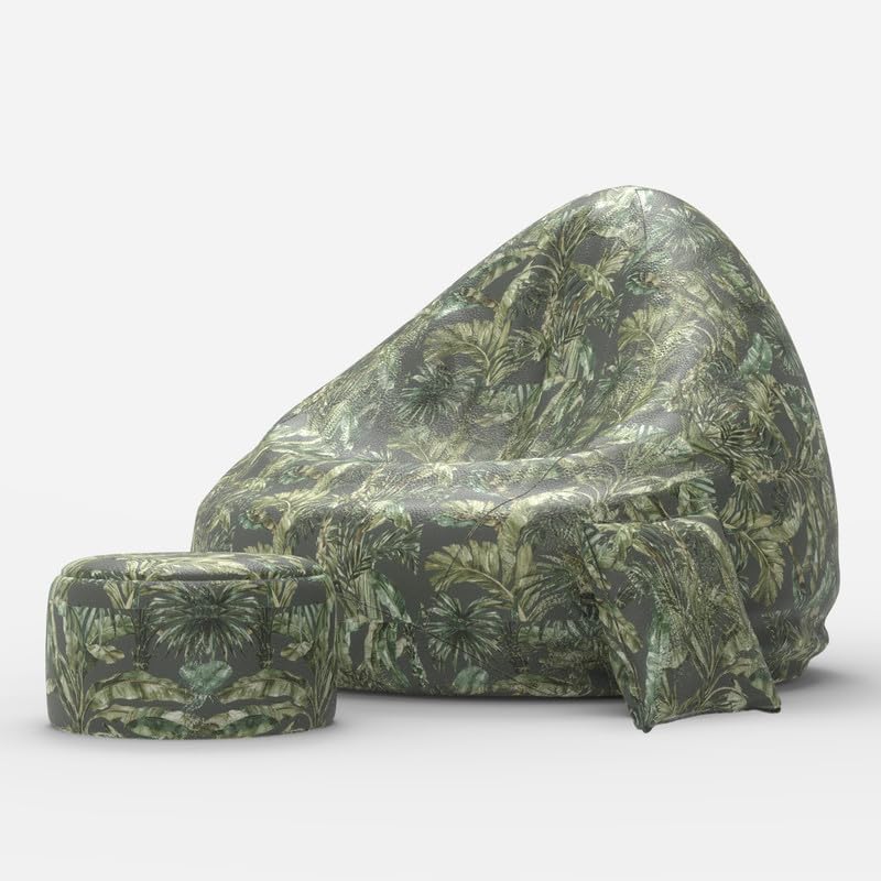 Image of BiggieBean Faux Leather Bag with Beans Filled XXXXL Bean Bag- Full Printed Bean Bag Sofa with Cushion&Footrest-Official:Oreka Homes-Comfort Level:Standard-(Theme:Elemental Elegance)