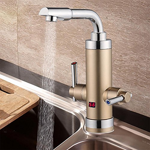 Preisvergleich Produktbild Elektrischer Warmwasserbereiter-Hahn-Doppeltgriff-... Sofortiger HeißEr Wasser-Hahn LED-Digital-Anzeigen-KüChe-Badezimme... 220V , Double Gold Digital Straight Tube