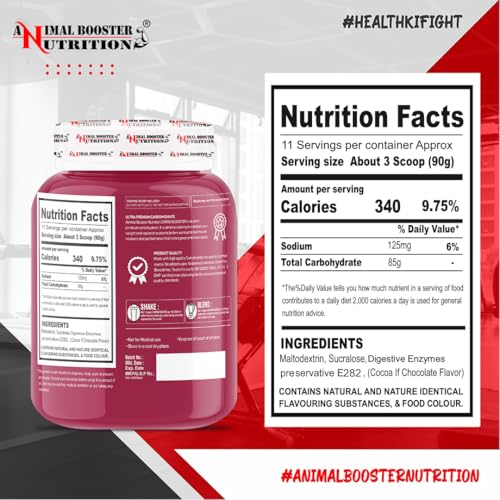 Image of Animal Booster Nutrition Carbo Booster| 85gm of Carbohydrate in 90gm of serving| For Gain Weight, Build Muscle & Fuel Energy | 1Kg Chocolate Flavour