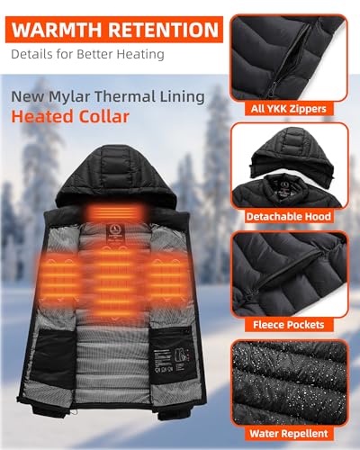 HEWINZE Men's/Women's Puffer Heated Jacket - Lightweight Warm Coat for Men with Detachable Hood and Battery Pack3