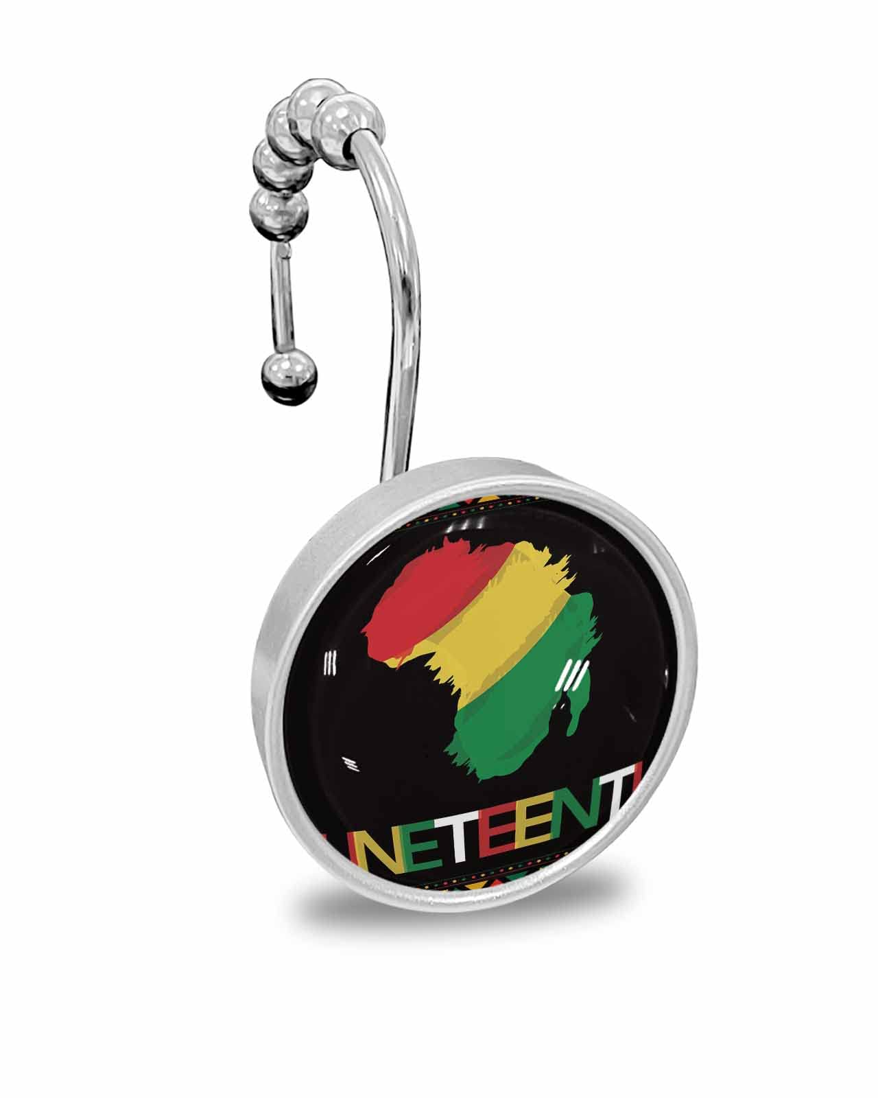 Shower Curtain Hooks for Bathroom, American Juneteenth Stripes African Nation Black BackgStainless Steel Rust-Proof Shower Hooks Crystal Glass Shower Curtain Rings for Bathroom - Set of 12