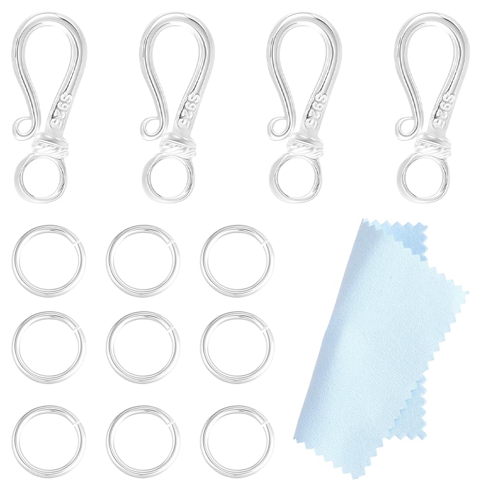 Beebeecraft 1 Box 6 Stück S Haken Schmuck Verschluss Armband S Verschluss mit 12 Stück Sprung Ringe Poliertuch 925 Sterling Silber Vintage Toggle Connectors Ringe für Schmuck Herstellung Armbänder
