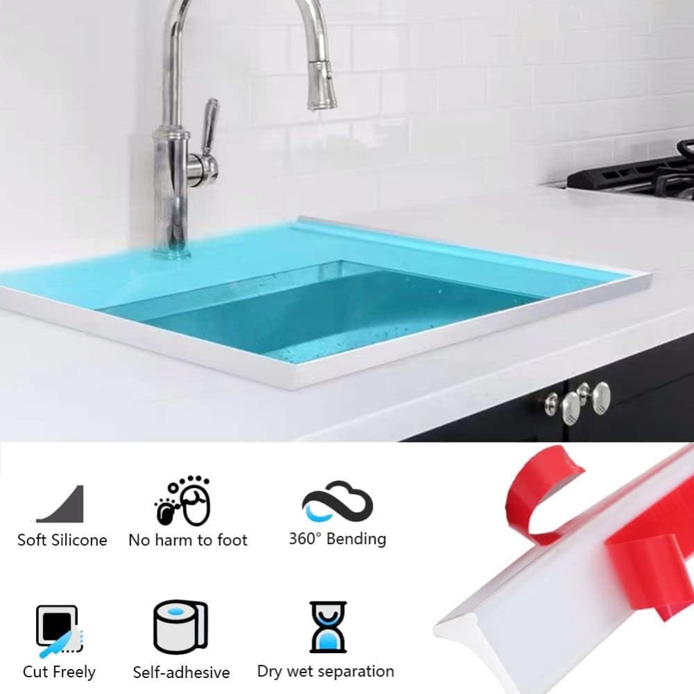 Tira de sellado de silicona de 15 m, sellado de bordes de baño, barrera de agua para umbral de suelo para habitación húmeda, borde de azulejos para baño, bañera, encimera, cocina, color blanco (20 mm