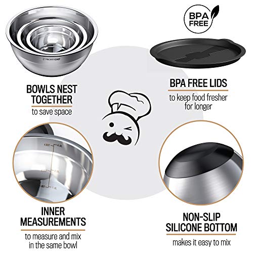 image for PriorityChef Stainless Steel Mixing Bowls With Lids Set of 3, Multipur