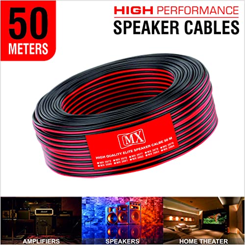 Image of MX Speaker Cable High Performance Red & Black 14 WIRE = 24 AWG - 50 meters Coil - Premium Speaker Wires for Home Theater Systems Speakers Vehicles Car Audio Amplifiers Hi-Fis Receivers Etc. (1)