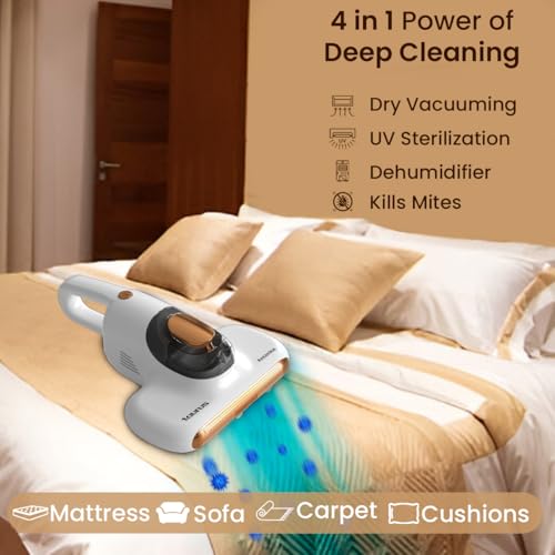 Image of Taurus by INALSA Bed Vacuum Cleaner for Home,400W Anti Dust Mite Mattress Vacuum Cleaner with Uv Light Sterilization,10Kpa Suction Power Corded Handheld Vacuum with Hepa Filter for Sofa,Pillows..White