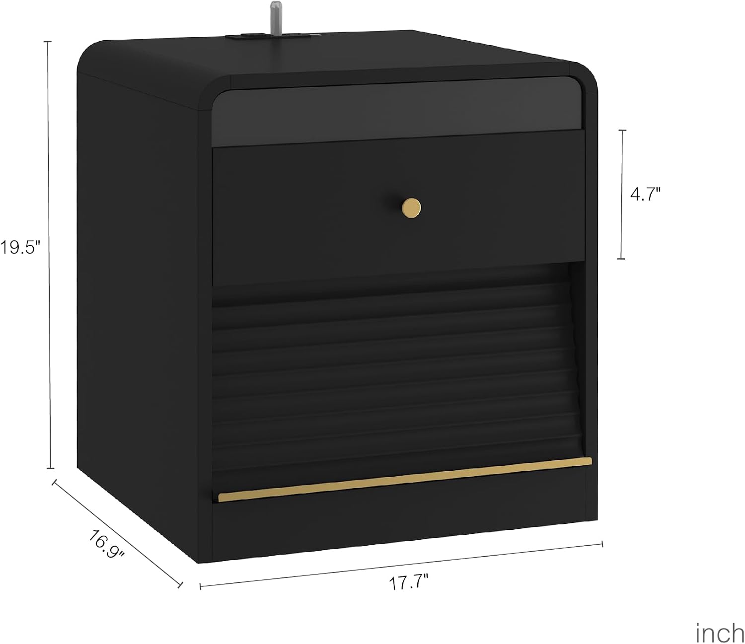 Nightstand with Charging Station, Smart Bedside Table with Voice-Controlled Night Light & 7 Color LED, End Table with USB Ports & AC Outlet, Storage Cabinet for Bedroom, Black (Black)