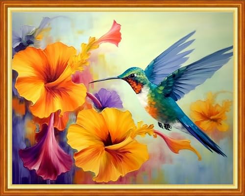 Image of Redxing Stamped Cross Stitch Kits Embroidery kit for Beginners Adults Full Range of Embroidery Patterns Starter Kits DIY Printed Cross Stitch Kits Needlepoint Kits 11CT-Hummingbirds 16x20 inch