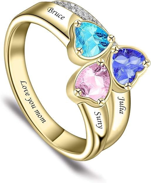 Custom Multi-Stone Family Ring 925 Sterling Silver/10K/14K/18K Gold Colored Personalized (2-8 stones) Birthstone Engraved Ring for Women Mom Wife Jewelry Gifts