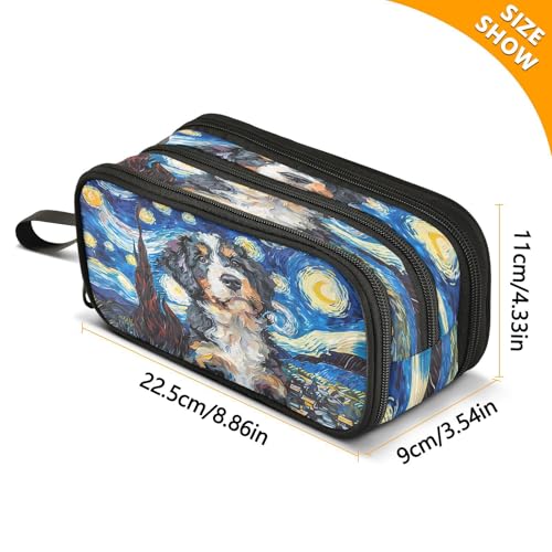 Image of ALAZA Bernedoodle Dog Starry Night Pencil Case for Boys Girls Kids Pencil Pouch 3 Compartment Pen Bag Large Capacity Storage Pencil Holder School Students with Zipper