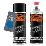 TRISTARcolor Peinture voiture Kit bombes de peinture 2K pour Mitsubishi 6057 Electric Blue MK II Peinture de base 2 composants vernis clair aérosol