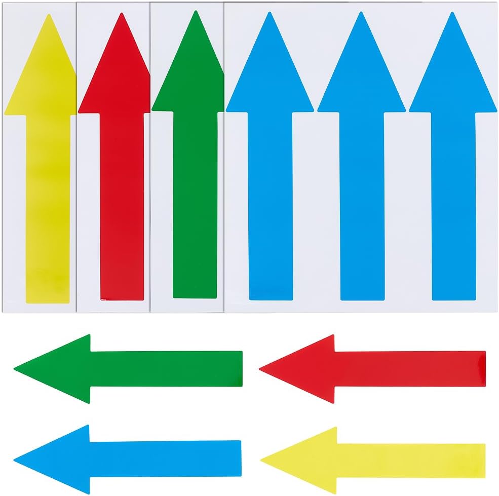 GORGECRAFT 20 Sheets 4 Colors Arrow Floor Decals Stickers 20x6cm Removable Adhesive Directional Arrow Sign Multicolor Waterproof Marking Arrows Safety Road Instructions Sticker for Floor Wall