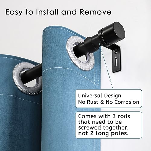 Image of Byondeth Curtain Rods for Windows 16 to 48 or 60 Inches Max Adjustable Length 1 Inch Diameter Window Curtain Rod with Aluminium Finials, Black