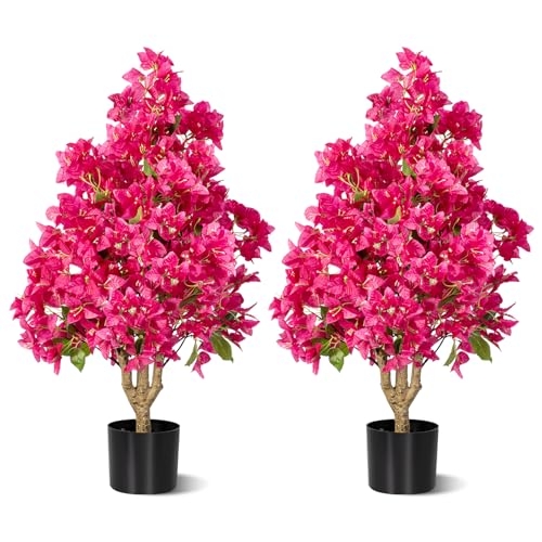 Gicbzkoz 2Pack Artificial Bougainvillea Tree Faux Silk Floral Tree Bougainvillea Plant with Flowers Faux UV Resistant Shurbs Trees for Outside Front Porch Patio Balcony Decor