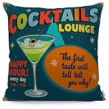 WONDERTIFY Throw Pillow Case Cover 1950S Vintage Cocktails Metal Sign - Soft Linen Pillow Case for Decorative Bedroom/Livingroom/Sofa/Farm House - Cushion Covers Couch Pillow 18x18 Inch 45x45 cm