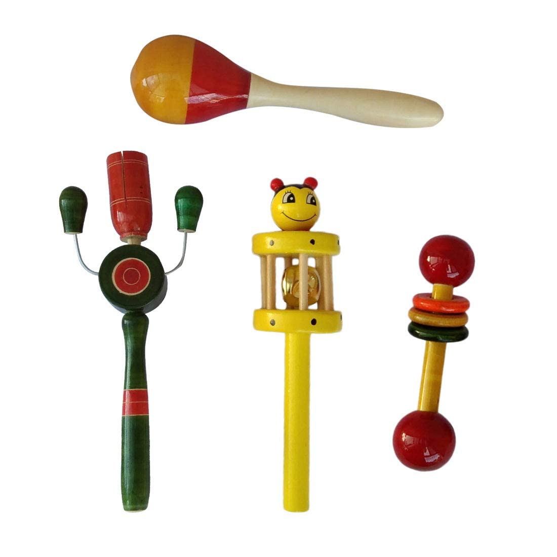 Channapatna Toys Wooden Rattles Toys for New Born Baby, Just Born Babies Toys, Infants, Kids - Set of 4 pcs -Non Toxic Multicolor - Discover Sounds, Develops Sensory Skills (B0B1ZFCMDB) Amazon Price History, Amazon Price Tracker