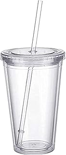 Goodern Water Cup 500Ml Double-Walled Ice Cold Drink Coffee Juice Tea Cup Reusable Smoothie Plastic Iced Tumbler Travel Cup Mug with Straw