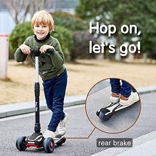 LOL-FUN 3 Wheel Toddler Scooter for Kids Ages 3 -12 Years Old Boy Girl with 4 Adjustable Height, Extra-Wide Childrens Foldable Kick Scooter Kids Ages 6-12 with Lean-to-Steer and LED Flashing Wheels