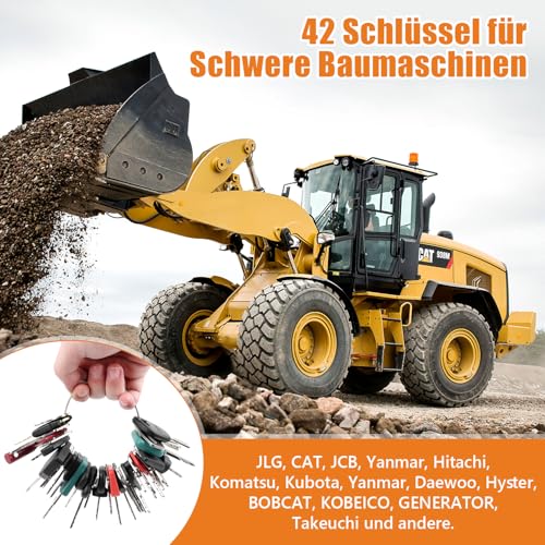 Baumaschinen Schlüssel Set 42Stk Bagger Schlüssel Kit Ersatz Zündschlüssel für Cat, Komatsu, Kubota, Hitachi, Takeuchi, Raupe, Kobelco, Volvo, Bobcat (42)