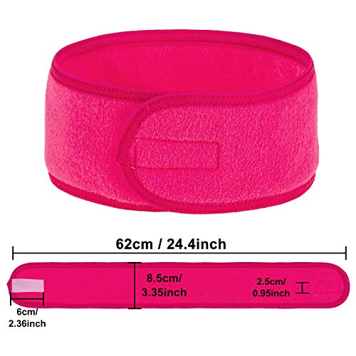 Diadema facial para spa Whaline: banda de rizo rosa rojo para sujetar el cabello sin estropear el peinado 2