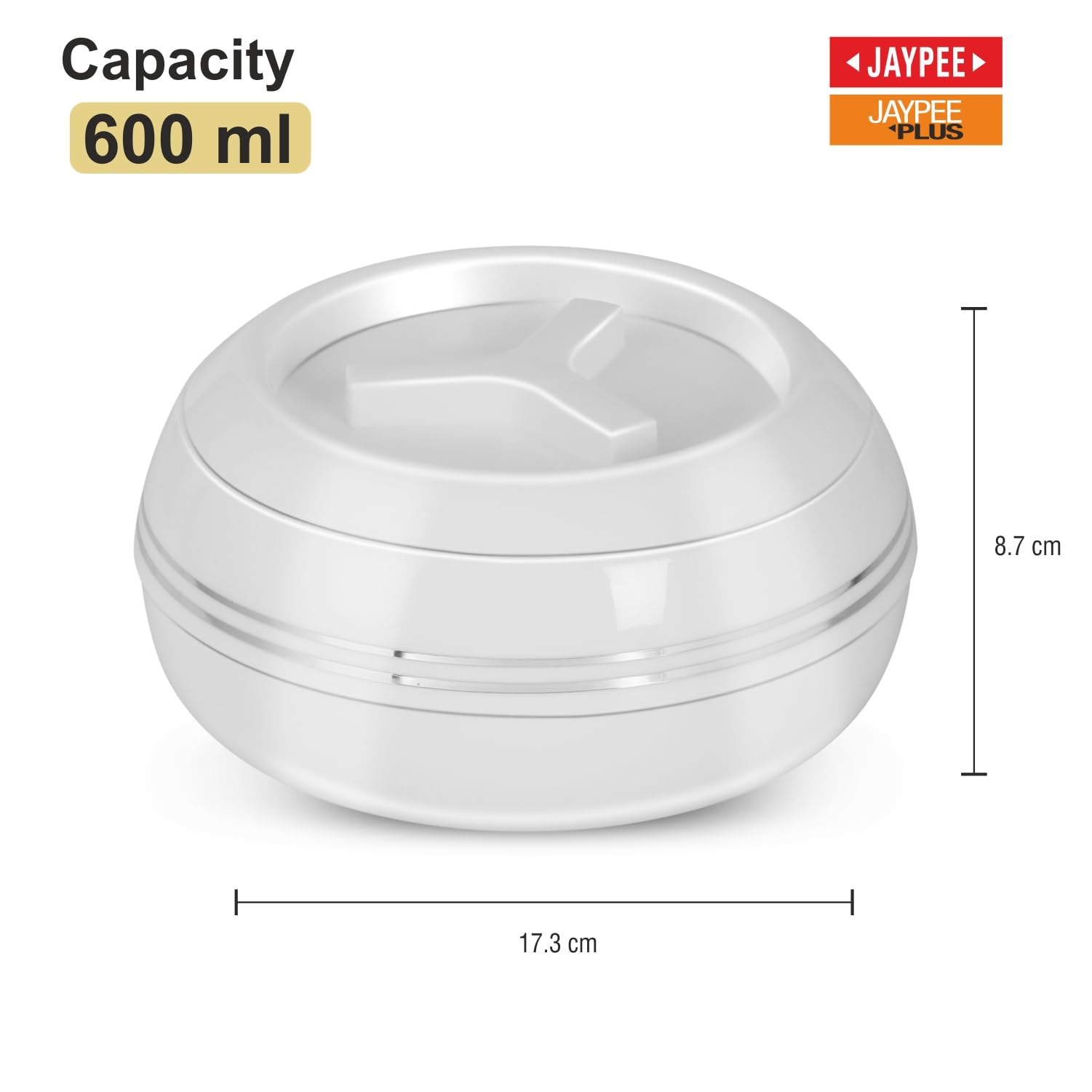 JAYPEE Palazio 600 Inner Stainless Steel Casserole |Pu Insulated Lockable Lid Food Grade Rustproof Hotbox for Kitchen|Hot Pot for Rice|Stackable |Ideal for Gifting |Capacity 600 ml, White