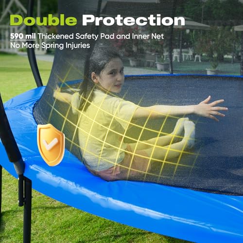Image of ORCC 1200LBS Weight Capacity Kids Trampoline 16 15 14 12 10 8FT Outdoor Yard Trampolines for Kids Adults, Heavy-Duty Galvanized Steel Frame Recreational Trampoline