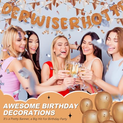 Image of Fulmoon Set of 3 Pre Strung Older Wiser Hotter Glitter Banner Funny Birthday Banner for Women 30th 40th 50th 60th 70th 80th Birthday Party Decorations Sign Gift(Orange)