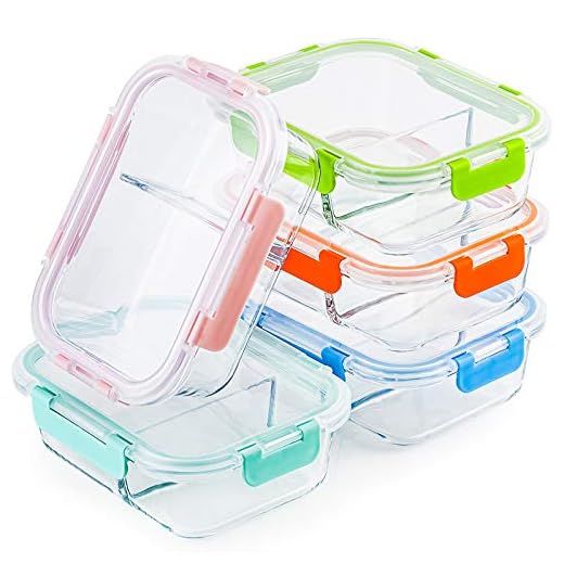 CREST Glass Meal Prep Containers 2 Compartment Set, 5-Pack, 34oz, Glass Bento Boxes for Adults, Divided Glass Lunch Containers with Lids