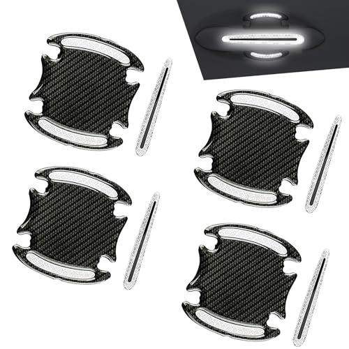 Shakas 8 PCS Car Door Bowl Door Handle Stickers, Carbon Fiber Reflective Warning Waterproof Self-Adhesive Decals, Anti-Scratch Paint Protection Decoration, Universal for Cars (White & Black)