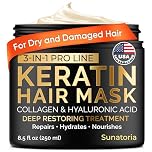 SUNATORIA Keratin Hair Mask - Professional Deep Hair Conditioner - Dry, Split End, Damaged Hair Repair Treatment - Vitamin Complex with Omega 3, 9, Vitamin E Oil - Protein Hair Care