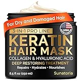 SUNATORIA Keratin Hair Mask - Professional Deep Hair Conditioner - Dry, Split End, Damaged Hair Repair Treatment - Vitamin Complex with Omega 3, 9, Vitamin E Oil - Protein Hair Care