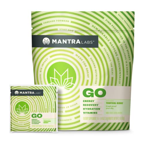 MANTRA Labs GO Natural Energy Drink Mix | Zero Sugar & Keto Friendly Electrolyte Hydration Powder Packets with Vitamins & 100mg Caffeine | Vegan Paleo | Workout Support | Tropical Berry 15 Pack